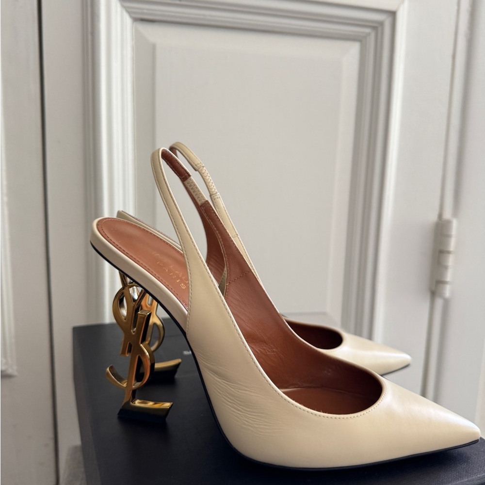 Yves Saint Laurent Cream Slingback Heels - Picture 5 of 8
